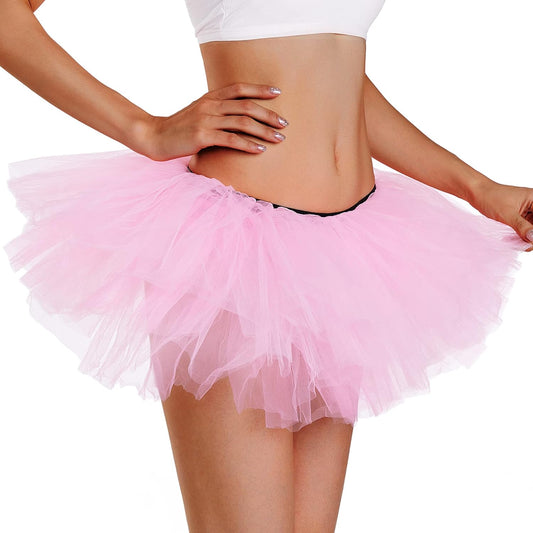 Tutu Skirt Women'S Teens Classic Elastic 5 Layered Tulle Ballet Skirt, 1950S Vintage Style Short Skirt, Adult Size