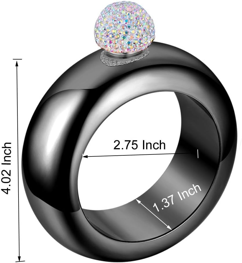 Bracelet Bangle  Creative Stainless 304 Steeland Hip  Funnel Set for Women 3.5 Oz (Black with Rhinestones Lid)