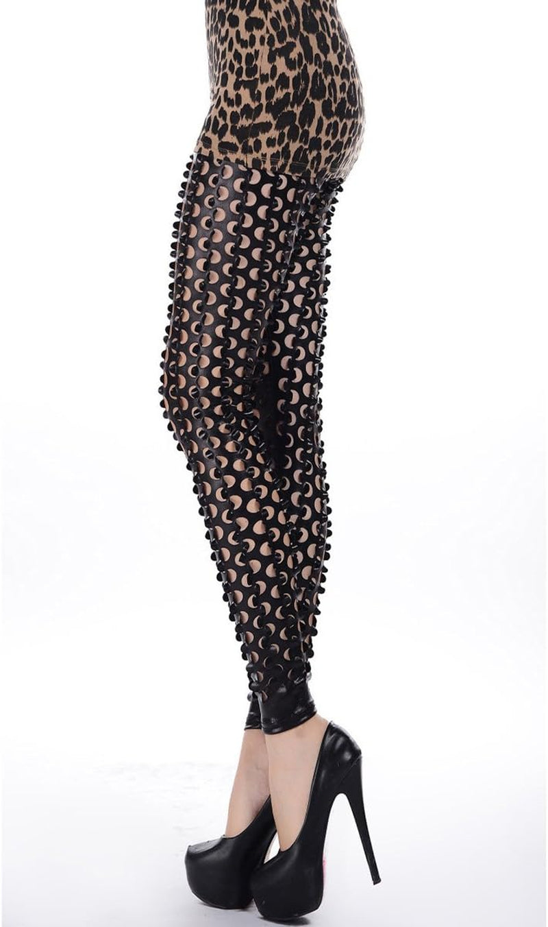 Women Punk Rock Leggings Hollow Leggings Party Digital Skinny Trousers