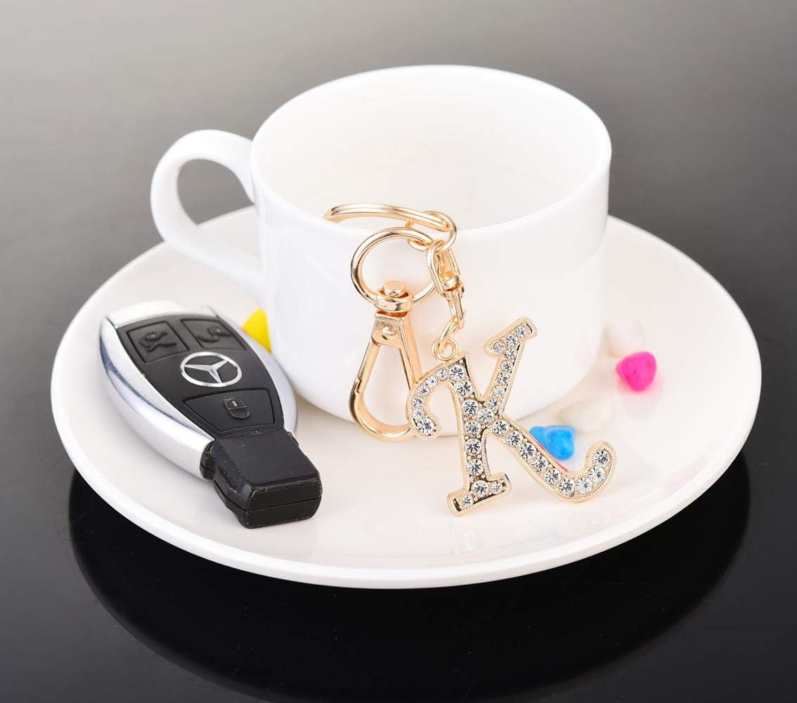 Keychain for Women Purse Charms for Handbags Crystal Alphabet Initial Letter Pendant with Key Ring