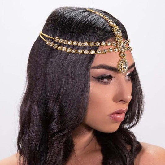 Rave Rhinestone Head Chain Gold Crystal Festival Headpiece Hair Accessories for Women