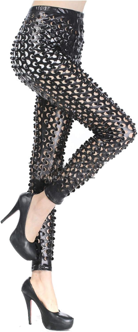Women Punk Rock Leggings Hollow Leggings Party Digital Skinny Trousers