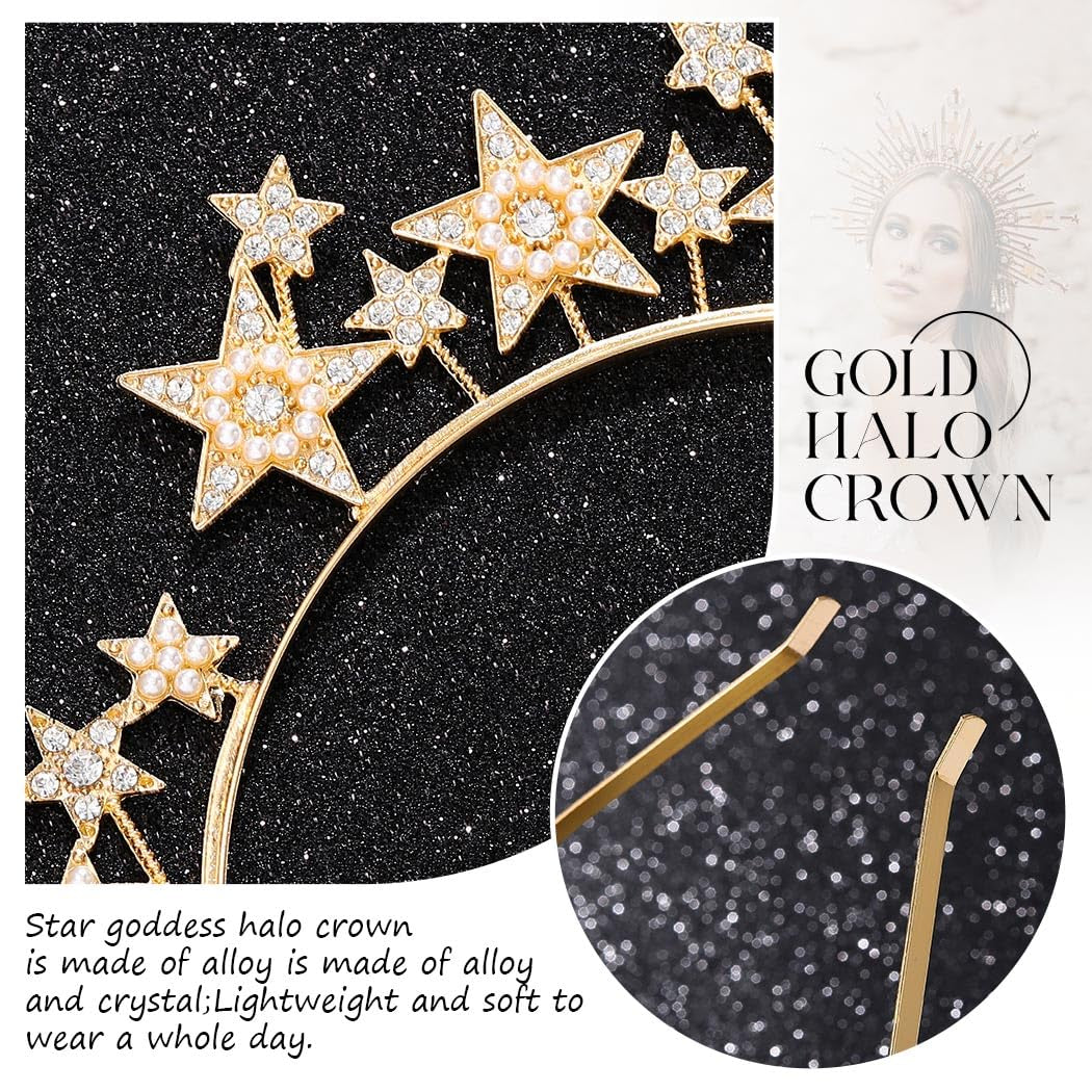 Star Headband Rhinestone Gold Goddess Headpiece Celestial Hair Accessories for Women and Girls