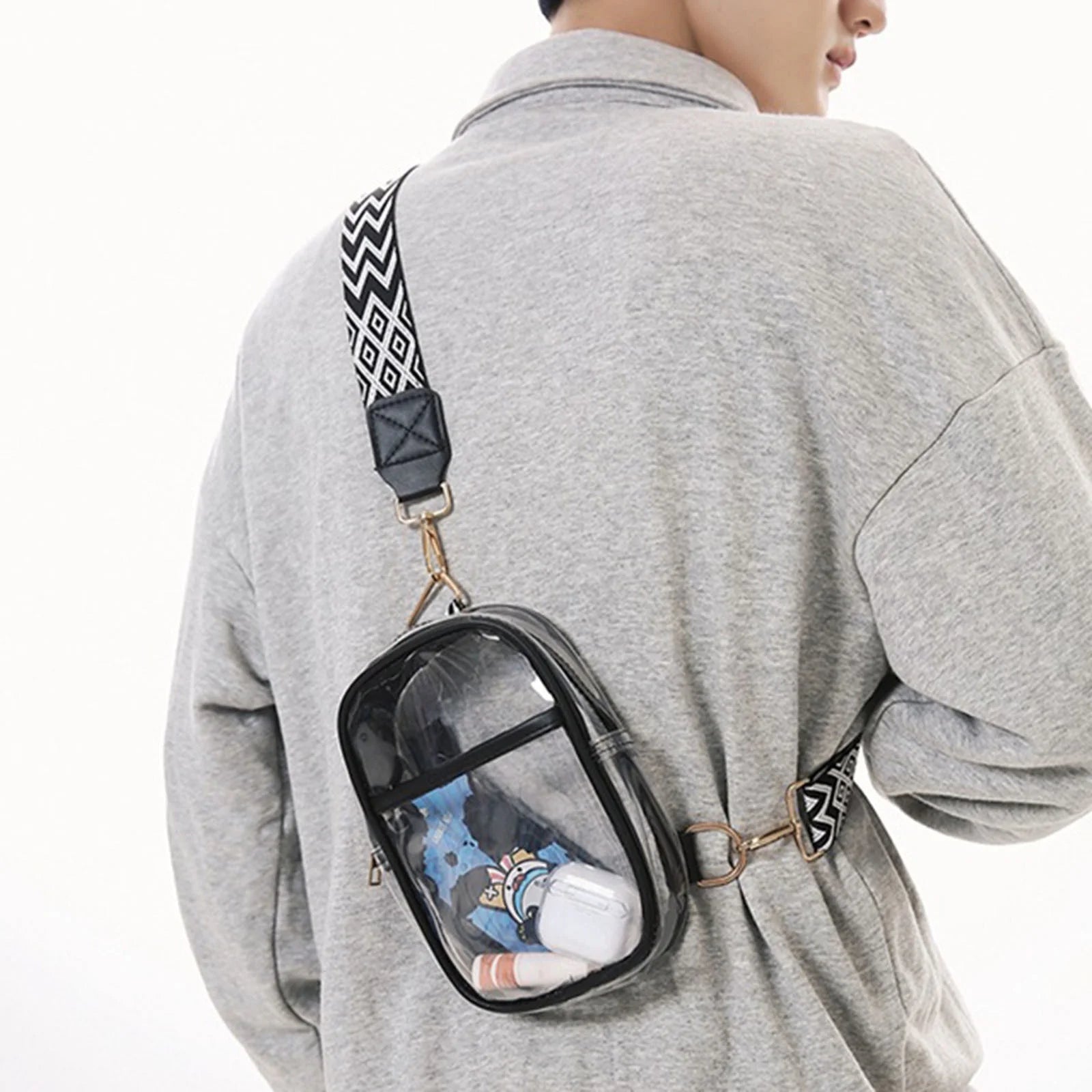 Clear Sling Bag Stadium Approved,Clear Crossbody Purse for Women,Clear Chest Bag with Adjustable Strap for Concerts,Pvc Small Shoulder Chest Bag Beach Crossbody Bag