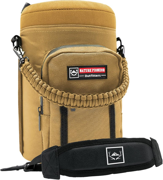Water Bottle Holder with Adjustable Strap - Half/One Gallon (64/128Oz) Insulated Water Bottle Sling Carrier with Phone Pocket & Paracord Handle, Outdoor Camping, Hiking, Gym