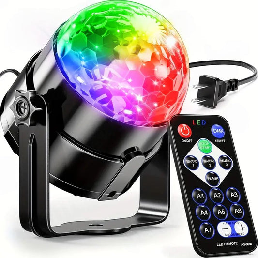 Disco Ball Light - Sound Activated DJ Party Light W/ Remote, Black - Stage, KTV Lighting