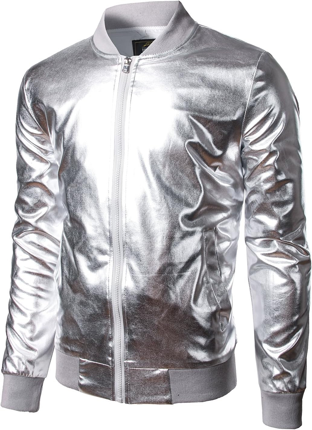 Men'S Metallic Silver Jacket Gold 70'S Disco Costume