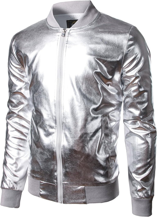Men'S Metallic Silver Jacket Gold 70'S Disco Costume