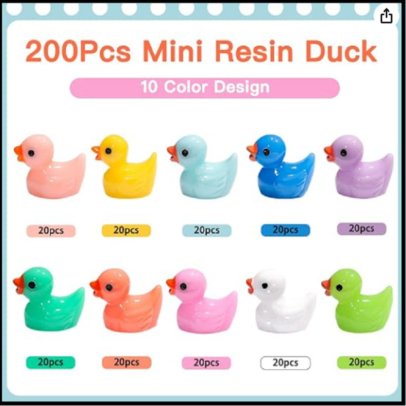 200Pcs Tiny Ducks 10 Colors Little Duck Figures Mini Resin Ducks Plastic Small