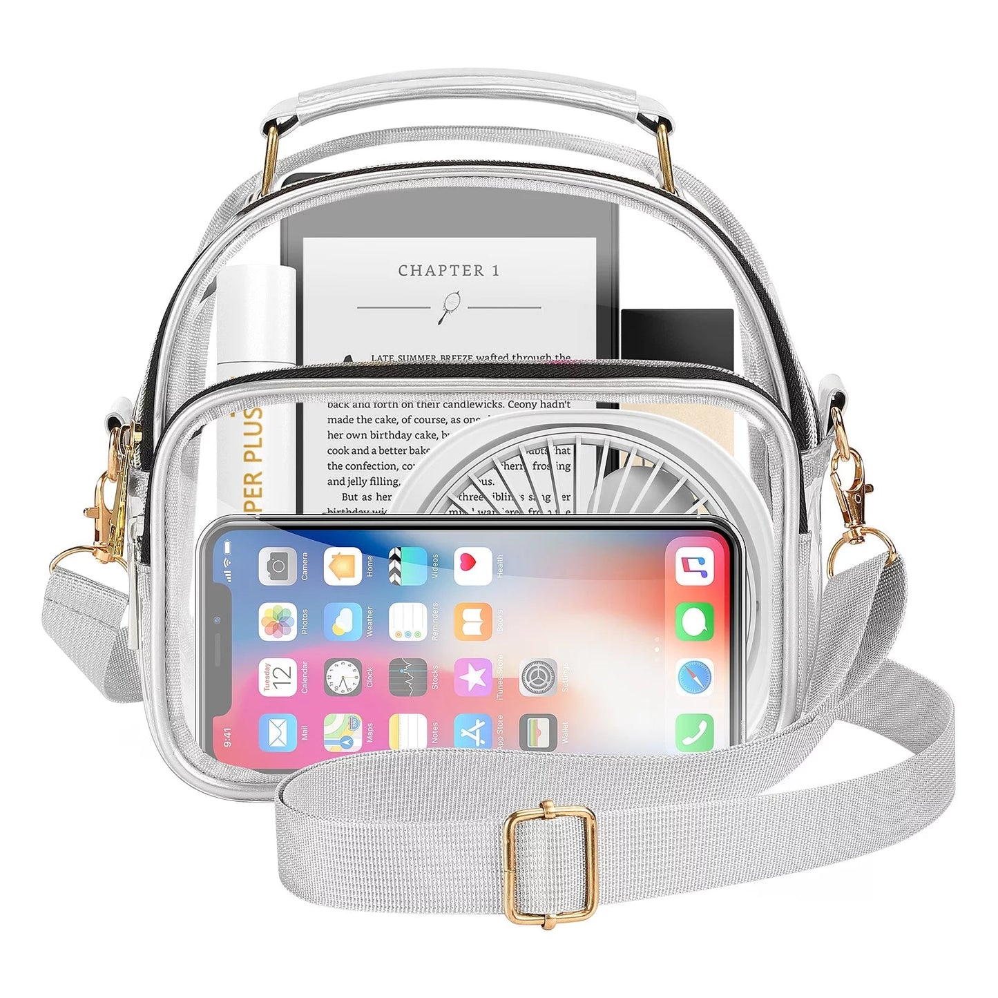 Unisex Strapped Crossbody Messenger Shoulder Bag, Clear