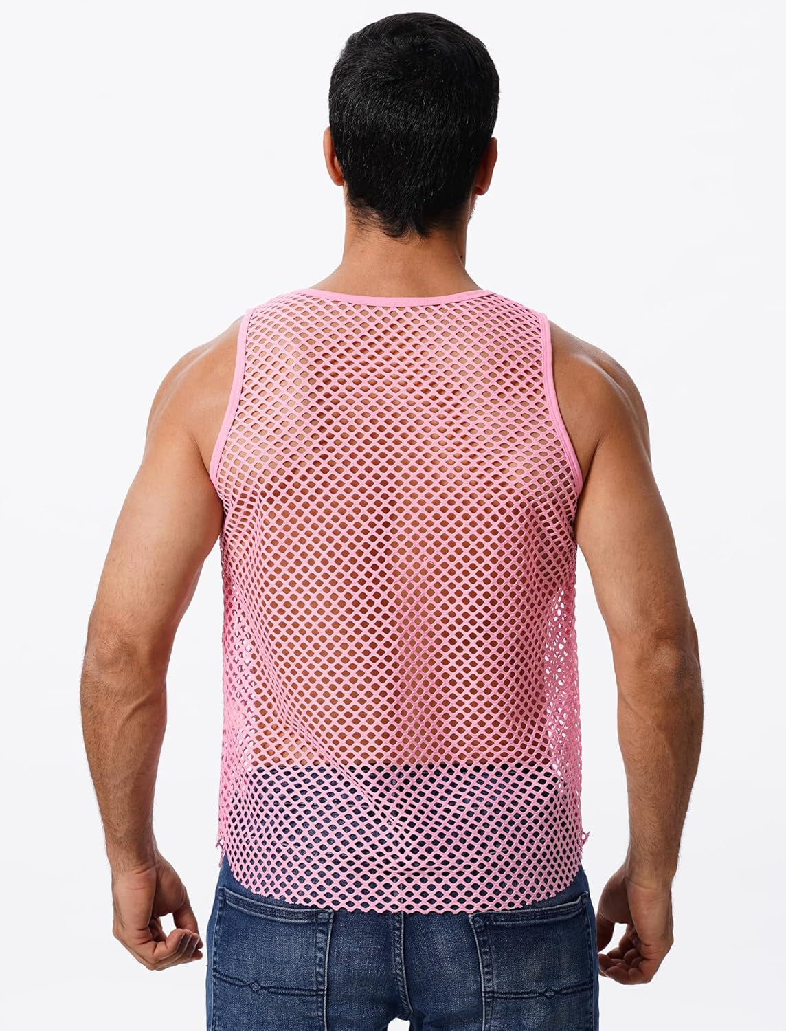 Men'S Fishnet Mesh Tank Top Sleeveless Sheer Shirt Gym Workout Fitted Muscle Top Undershirt